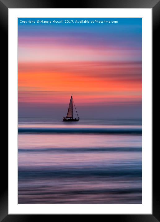 Yacht Sailing at Sunset Framed Mounted Print by Maggie McCall