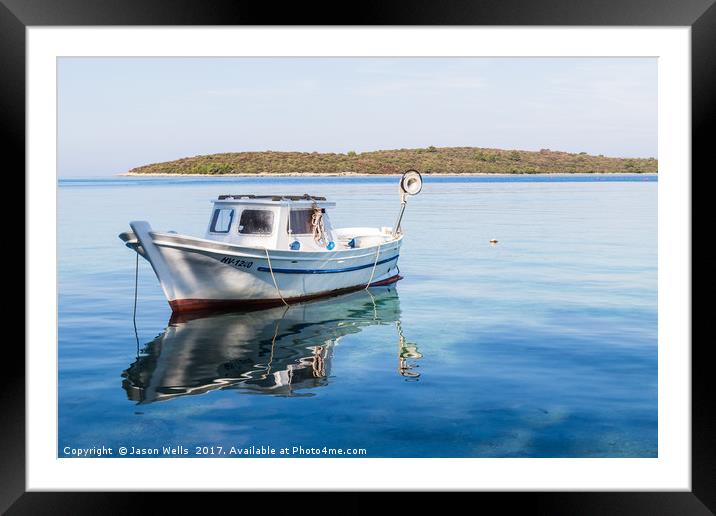 Boat in Loviste Bay Framed Mounted Print by Jason Wells