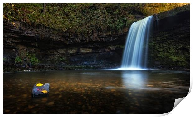 Autumn leaves at Sgwd Gwladus waterfall Print by Leighton Collins