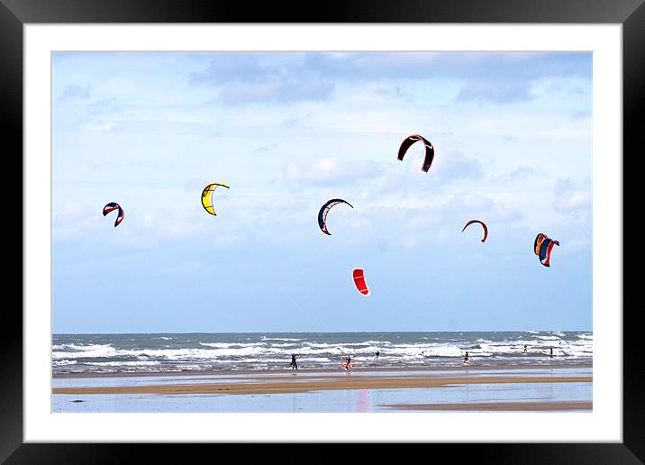 Kite surfing adventure on Westward Ho! Beach Framed Mounted Print by Mike Gorton