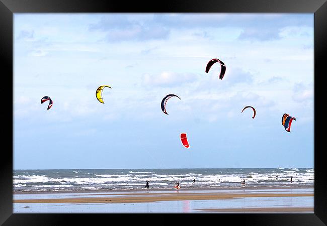 Kite surfing adventure on Westward Ho! Beach Framed Print by Mike Gorton