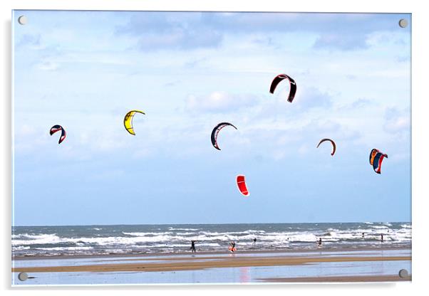 Kite surfing adventure on Westward Ho! Beach Acrylic by Mike Gorton