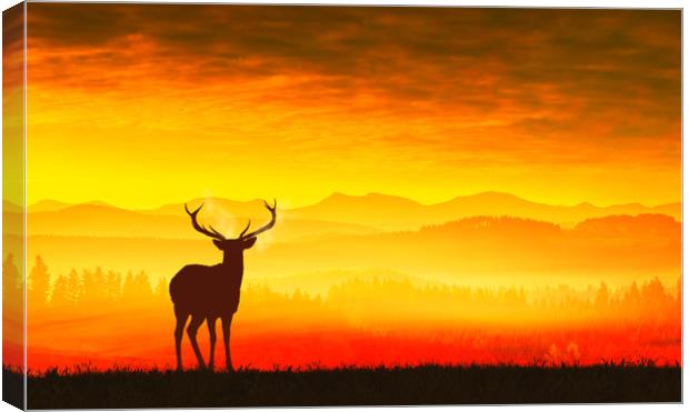 Silhouette of a deer Canvas Print by Guido Parmiggiani
