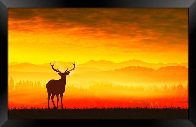 Silhouette of a deer Framed Print by Guido Parmiggiani