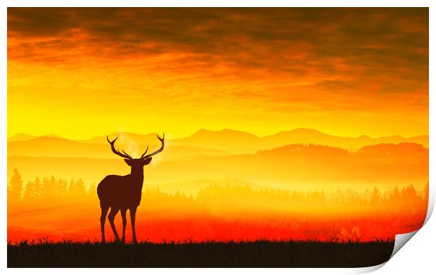 Silhouette of a deer Print by Guido Parmiggiani
