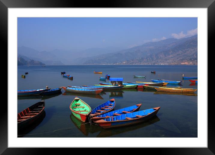 Boats On Phewa Lake, Pokhara, Nepal  Framed Mounted Print by Aidan Moran