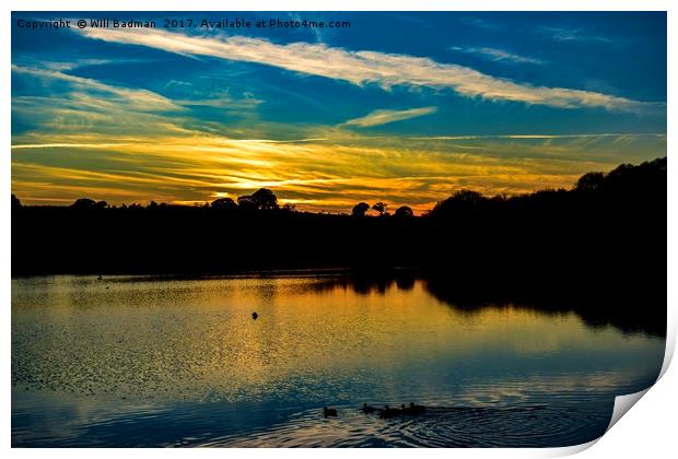 Sunset over Sutton Bingham Reservoir Somerset Print by Will Badman