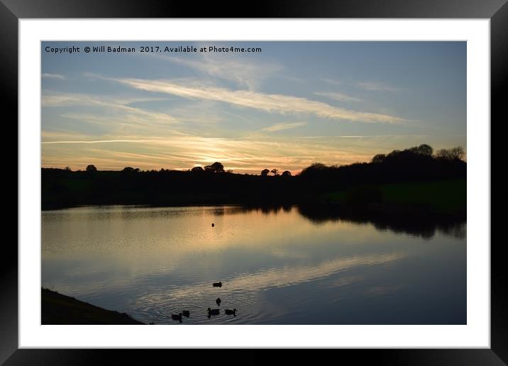 Sunset over Sutton Bingham Reservoir Somerset  Framed Mounted Print by Will Badman