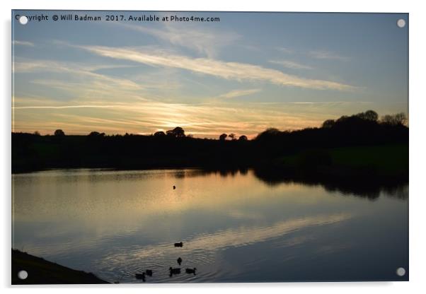 Sunset over Sutton Bingham Reservoir Somerset  Acrylic by Will Badman