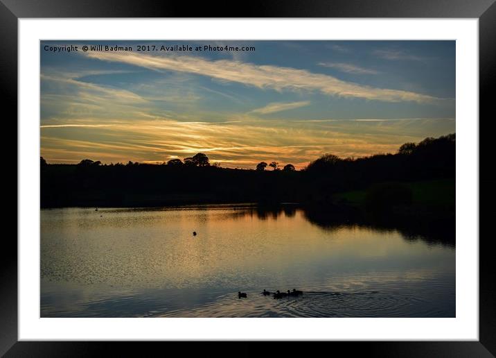 Sunset over Sutton Bingham Reservoir Somerset  Framed Mounted Print by Will Badman