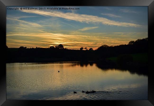 Sunset over Sutton Bingham Reservoir Somerset  Framed Print by Will Badman