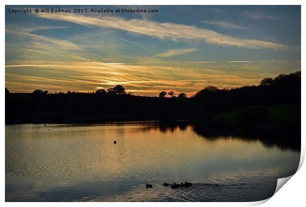 Sunset over Sutton Bingham Reservoir Somerset  Print by Will Badman