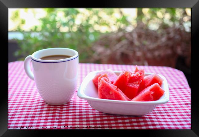 Breakfast served outdoors  Framed Print by PhotoStock Israel