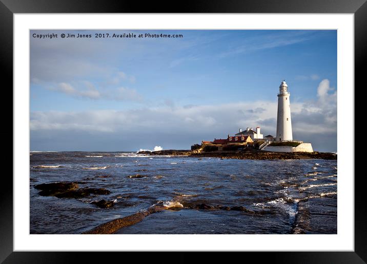 St Mary's Island and Lighthouse Framed Mounted Print by Jim Jones