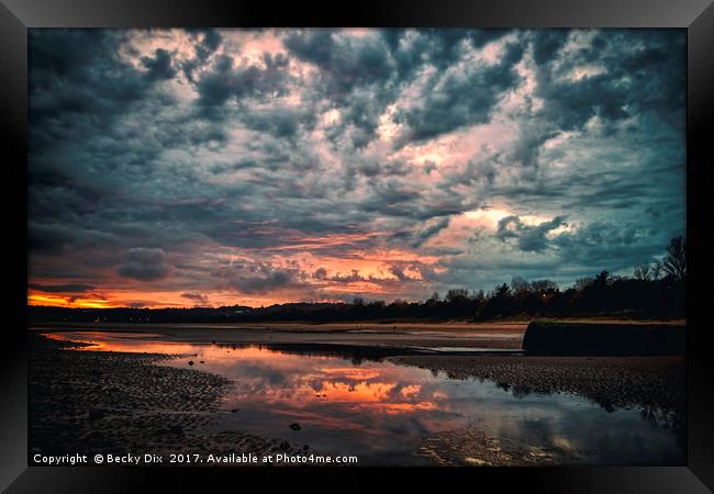Sunset Reflections. Framed Print by Becky Dix