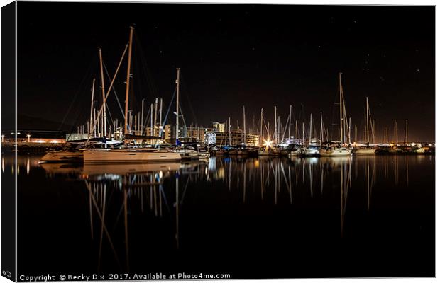 Moored for the night. Canvas Print by Becky Dix