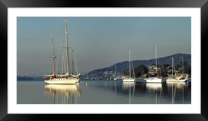 Herreshoff ketch and Yacht Reflections.  Framed Mounted Print by Geoff Childs
