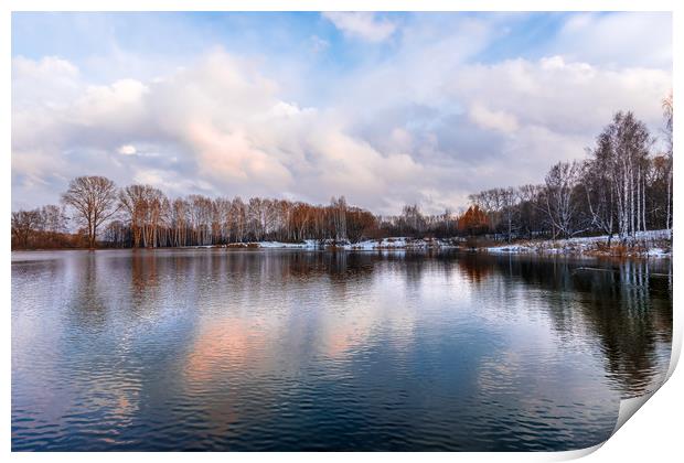 The first snow in Siberia Print by Dobrydnev Sergei