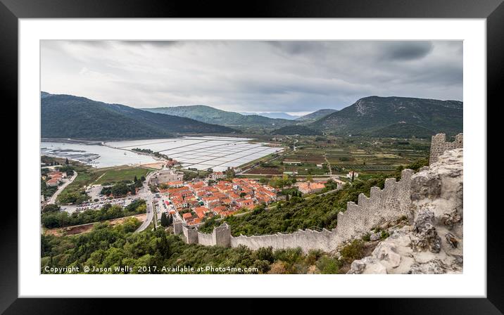 Looking down the walls of Ston towards the salt pa Framed Mounted Print by Jason Wells