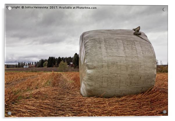 Hay Roll Under The Autumn Skies Acrylic by Jukka Heinovirta