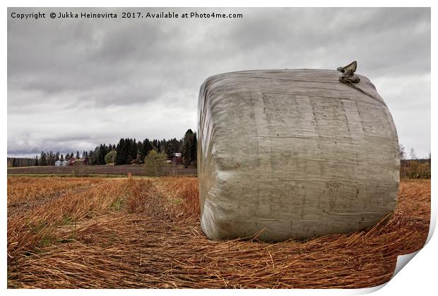 Hay Roll Under The Autumn Skies Print by Jukka Heinovirta