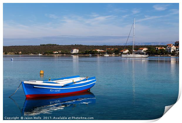 Reflections of a boat in Loviste Bay Print by Jason Wells