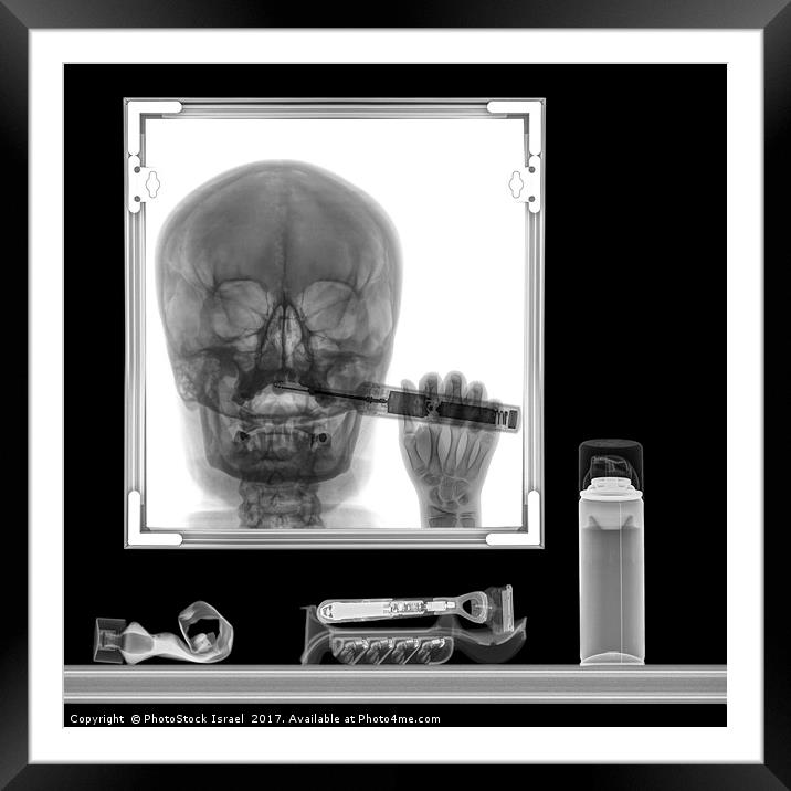 x-ray of a person brushing his teeth Framed Mounted Print by PhotoStock Israel