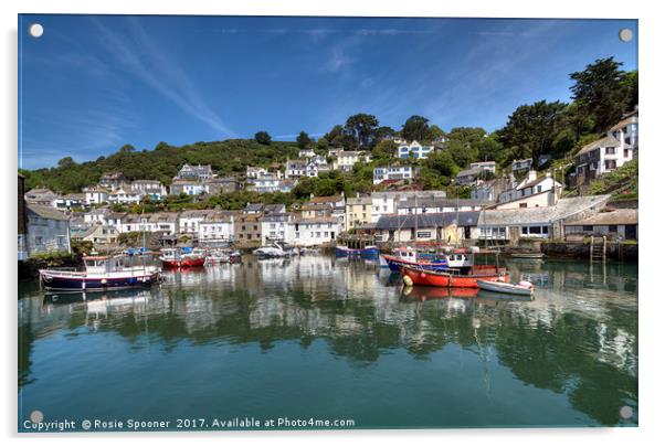 Reflections at pretty Polperro Harbour in Cornwall Acrylic by Rosie Spooner