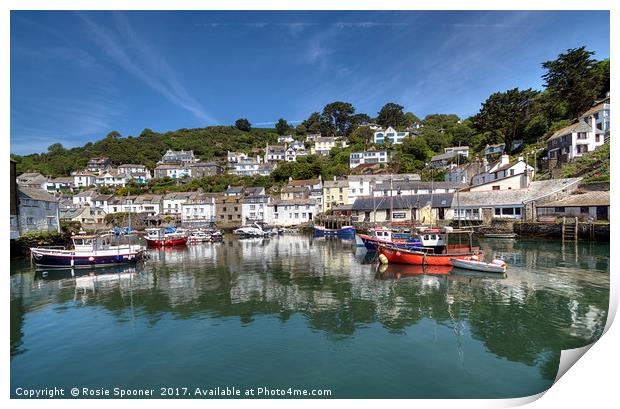 Reflections at pretty Polperro Harbour in Cornwall Print by Rosie Spooner