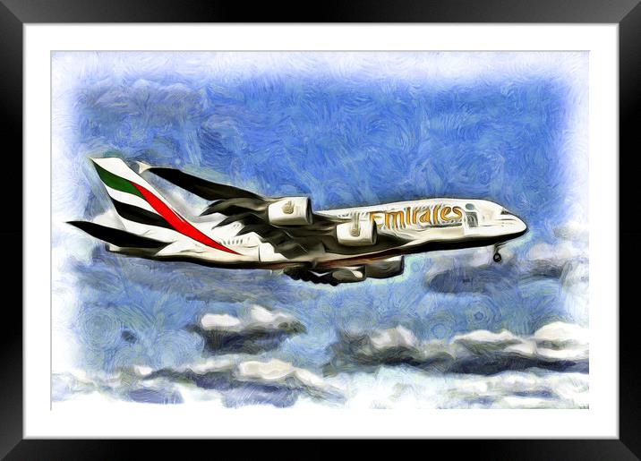 Emirates A380 Airbus Van Gogh Framed Mounted Print by David Pyatt