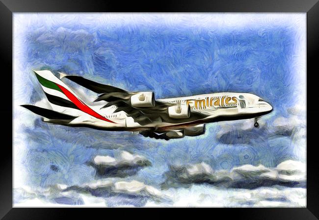 Emirates A380 Airbus Van Gogh Framed Print by David Pyatt