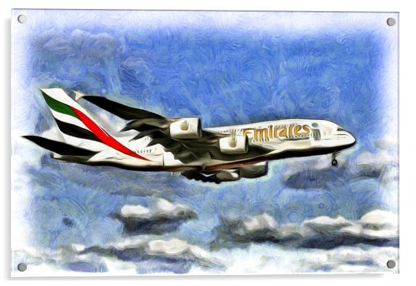 Emirates A380 Airbus Van Gogh Acrylic by David Pyatt