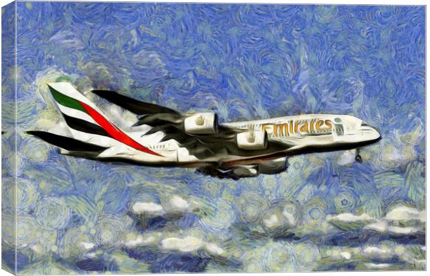 Emirates A380 Airbus Art Canvas Print by David Pyatt