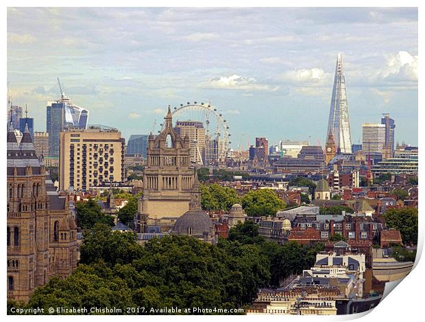 London skyline - a panorama from Kensington to Sou Print by Elizabeth Chisholm