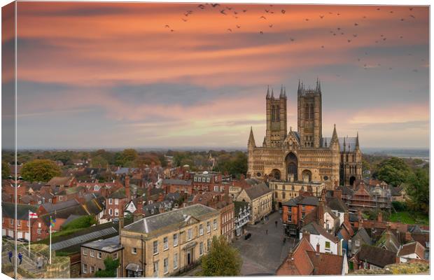 Lincoln Cathedral as sun is setting Canvas Print by Andrew Scott