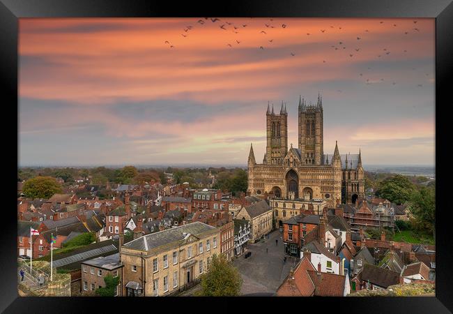 Lincoln Cathedral as sun is setting Framed Print by Andrew Scott