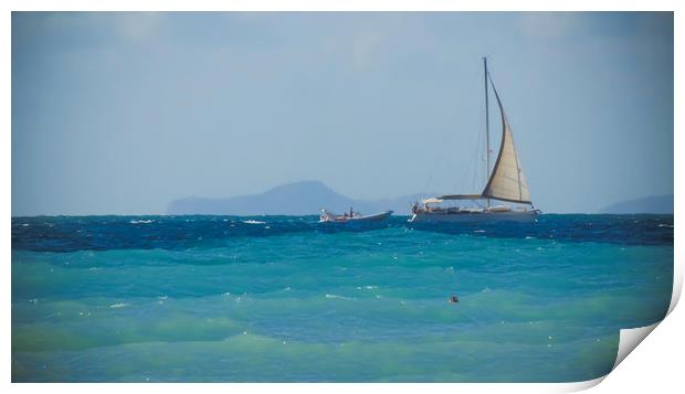 White yacht on the sea. Print by Larisa Siverina