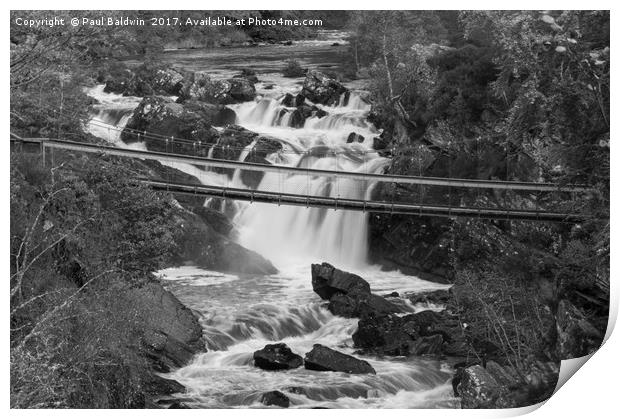 Bridge over Rogie Falls Print by Paul Baldwin