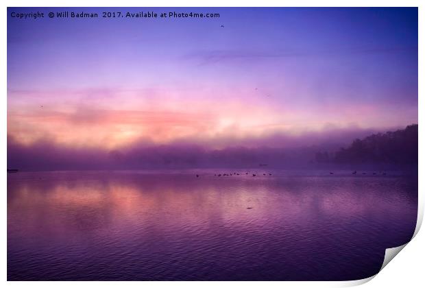 Misty sunrise over Sutton Bingham Reservoir Uk  Print by Will Badman