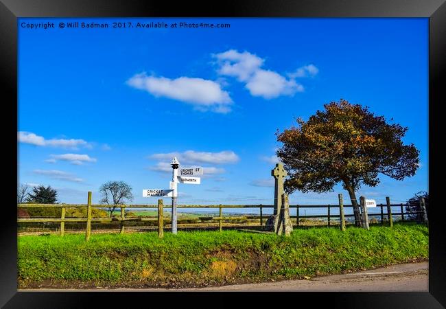 Directional sign  post Cricket St Thomas Somerset  Framed Print by Will Badman