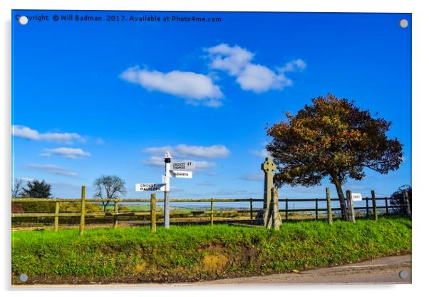 Directional sign  post Cricket St Thomas Somerset  Acrylic by Will Badman