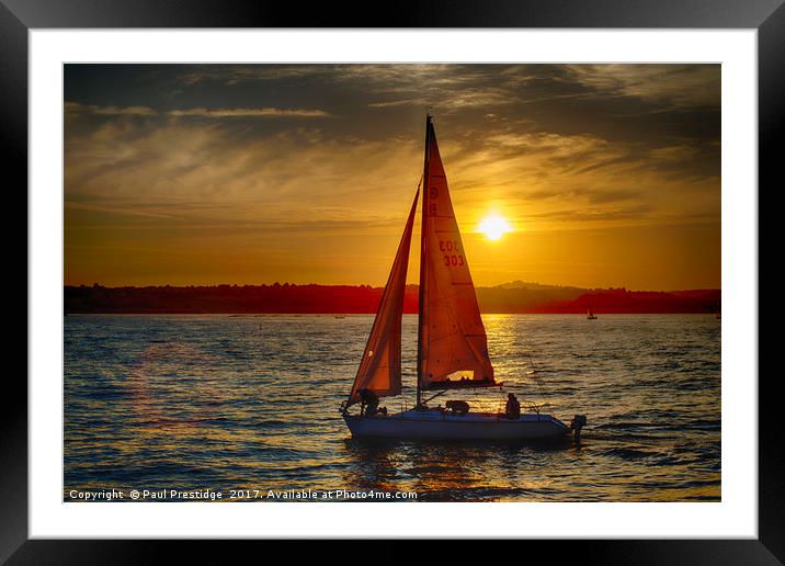 Red Sailed yacht at Sunset Framed Mounted Print by Paul F Prestidge
