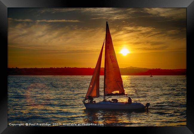 Red Sailed yacht at Sunset Framed Print by Paul F Prestidge