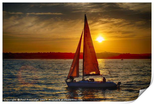 Red Sailed yacht at Sunset Print by Paul F Prestidge