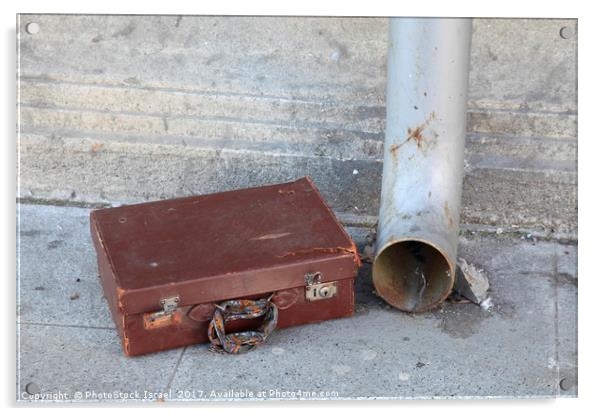 Old cardboard suitcase in the street Acrylic by PhotoStock Israel