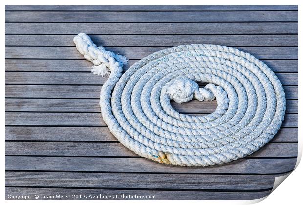 Rope neatly left on a boat Print by Jason Wells