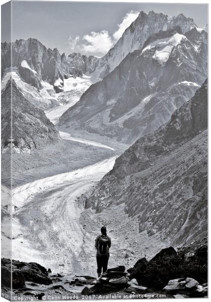 A lone person admiring the Mer de Glace, Chamonix Canvas Print by Colin Woods