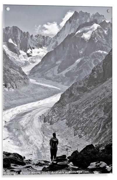 A lone person admiring the Mer de Glace, Chamonix Acrylic by Colin Woods