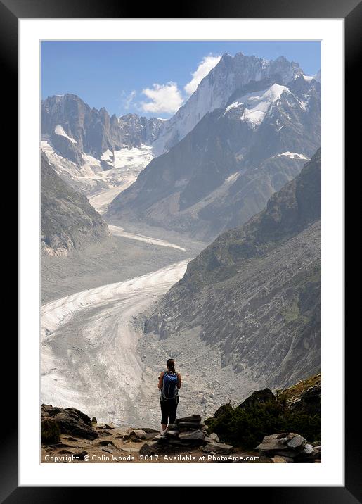 A lone person admiring the Mer de Glace, Chamonix Framed Mounted Print by Colin Woods