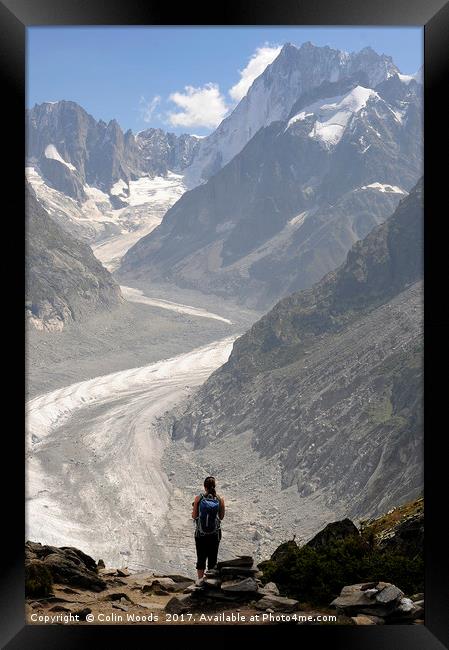 A lone person admiring the Mer de Glace, Chamonix Framed Print by Colin Woods
